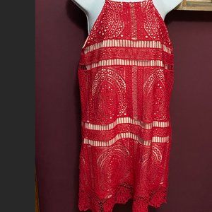 Francesca's Boutique Red Lace/Tan Midi Dress - Medium